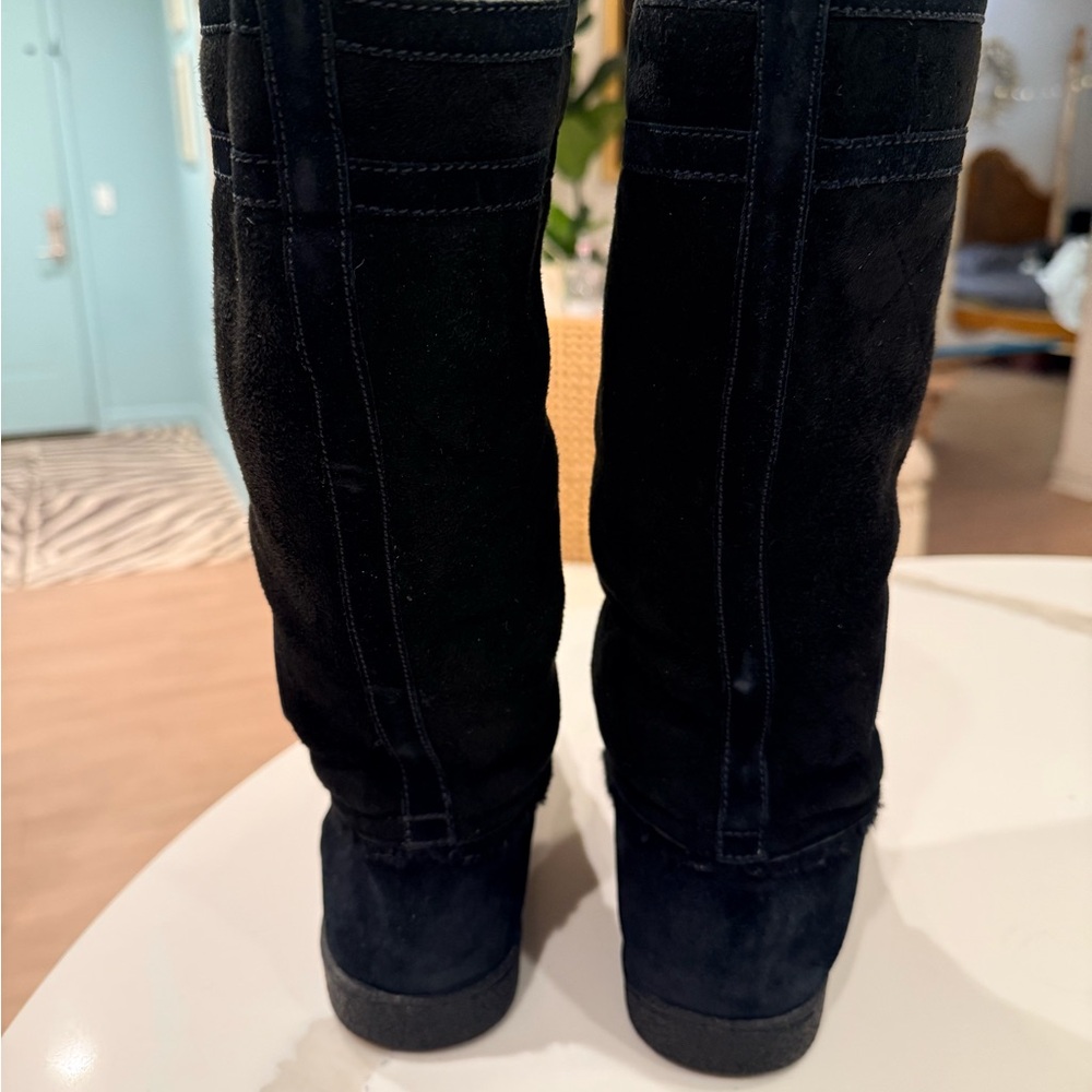 CHANEL Black Suede Mid-Calf CC Logo Boots - Picture 5 of 7